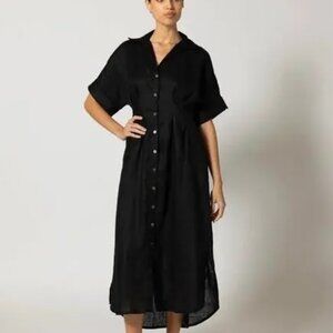 NWT Cleobella Gili Midi Shirtdress  Linen Black Short Sleeve‎ Large
